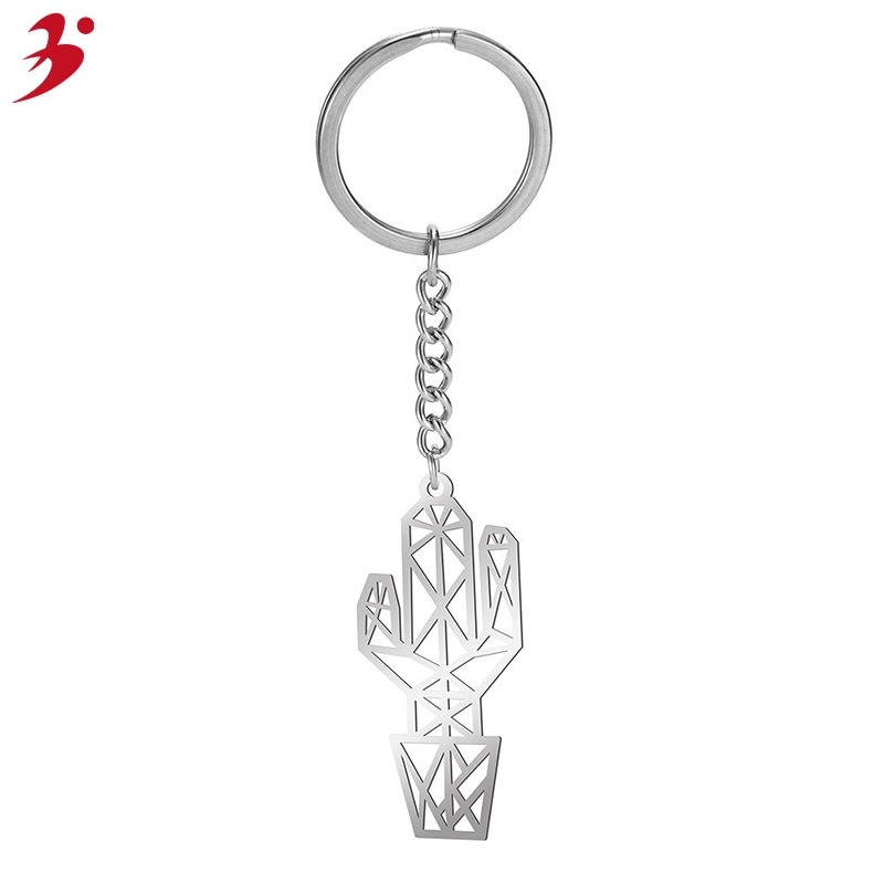 Creative Personality Cute Stainless Steel Plant Pot Keychain Imitation Cactus Jewelry Accessories Small Gifts