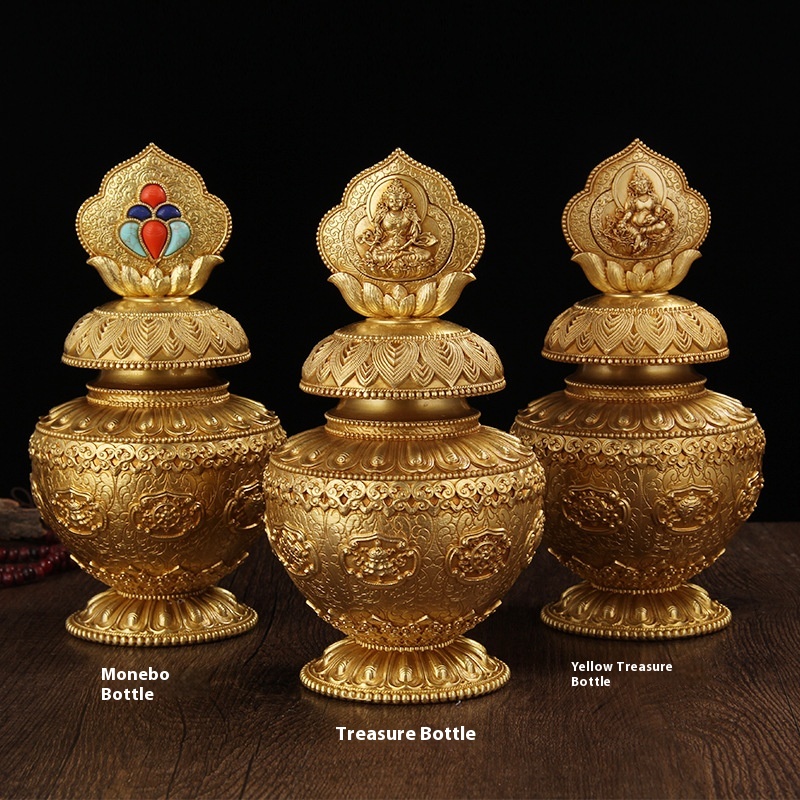 Pure Copper Huibao Eight Auspicious Mani Treasure Bottle Yellow God Of Wealth Ksitigarbha Treasure Bottle Lotus Dragon King Mani Desktop Ornaments Home