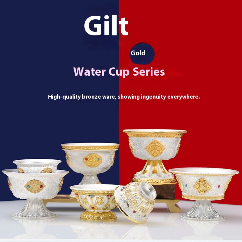 Buddhist Temple Supplies Gilded Water Cup For Offering To The Buddha,Eight Auspicious Water Cups For Worshipping The God Of Wealth Guanyin Buddha