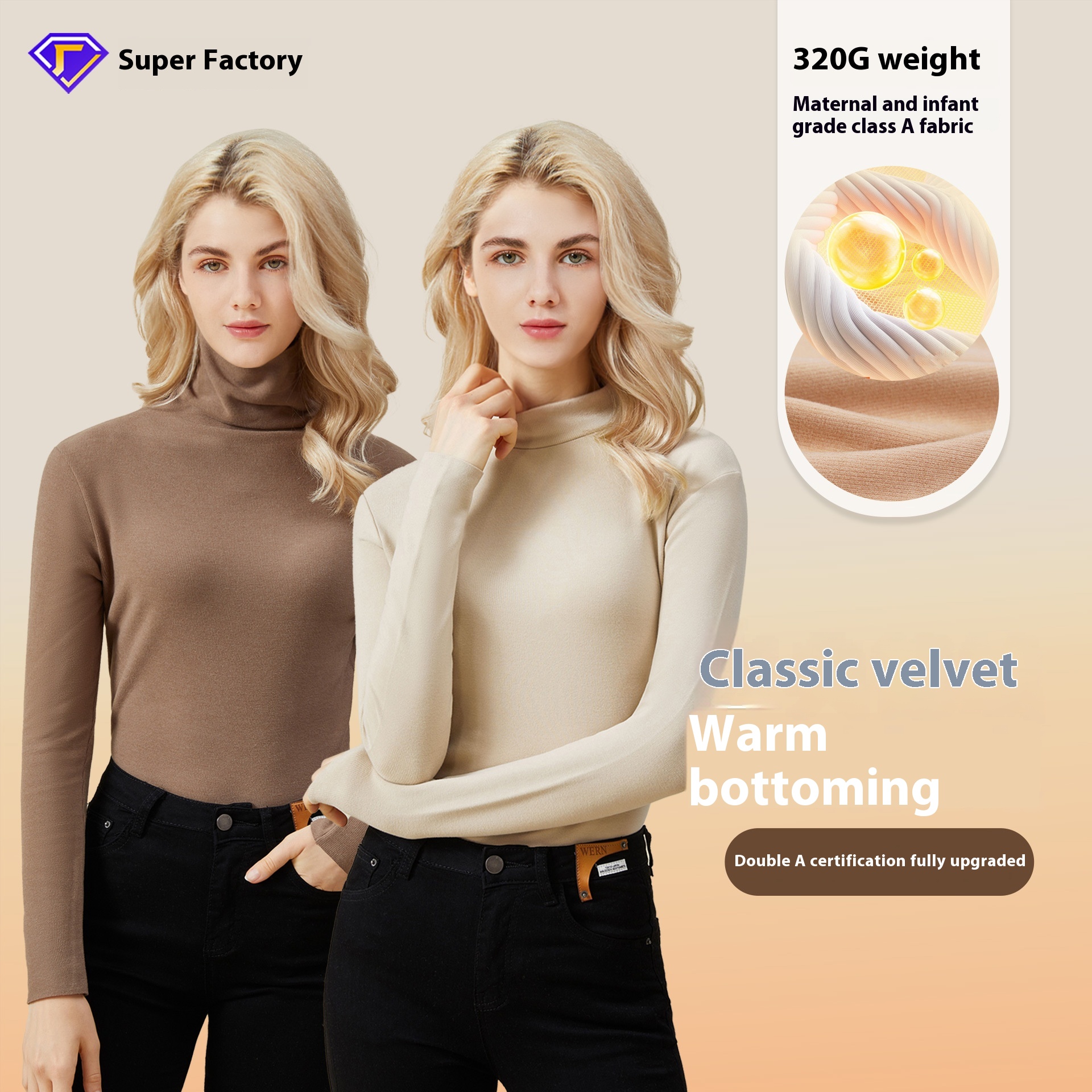 Women's German Velvet Bottoming Shirt With Pile Collar And Half Turtleneck Acrylic Heating Thermal Underwear Bottoming Shirt For Women With High-end Feel