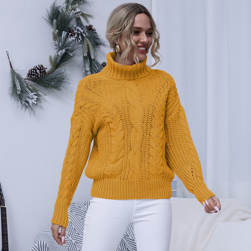 Sweater Autumn And Winter Knitted Sweater European And American Large Size High Collar Pullover Lantern Sleeve European And American Sweater
