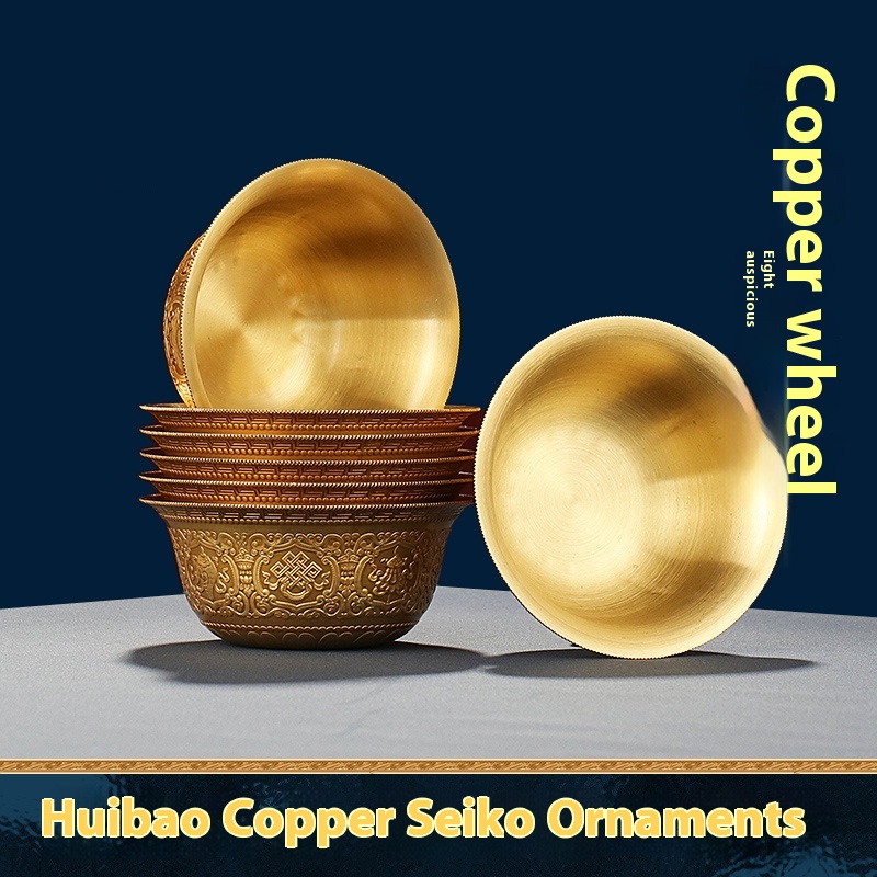 Huibao Brass Water Bowl Holy Water Cup Home Office Decoration Eight Treasure Bowl Eight Auspicious Carved Eight Bowl Water Cup