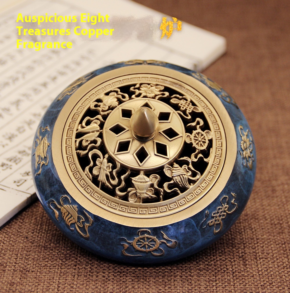 Burning Blue Eight Treasure Incense Burner Blue Rhyme Plate Incense Burner Incense Burner Agarwood Burner Pure Brass Incense Supplies Gift