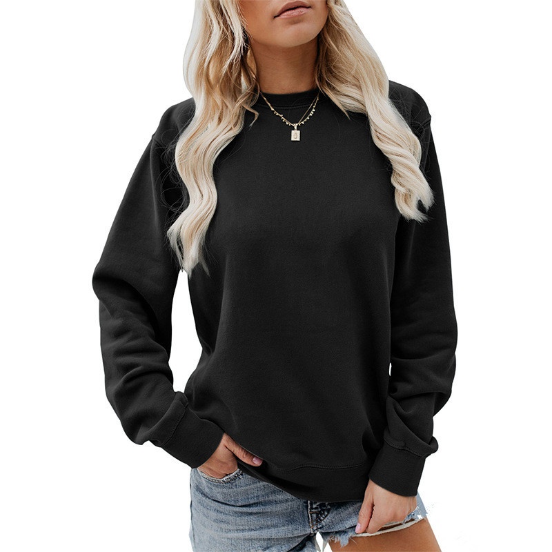 Foreign Trade Women's Round Neck Solid Color Long-sleeved Tops Autumn And Winter Casual Fashion Pullover Sweater