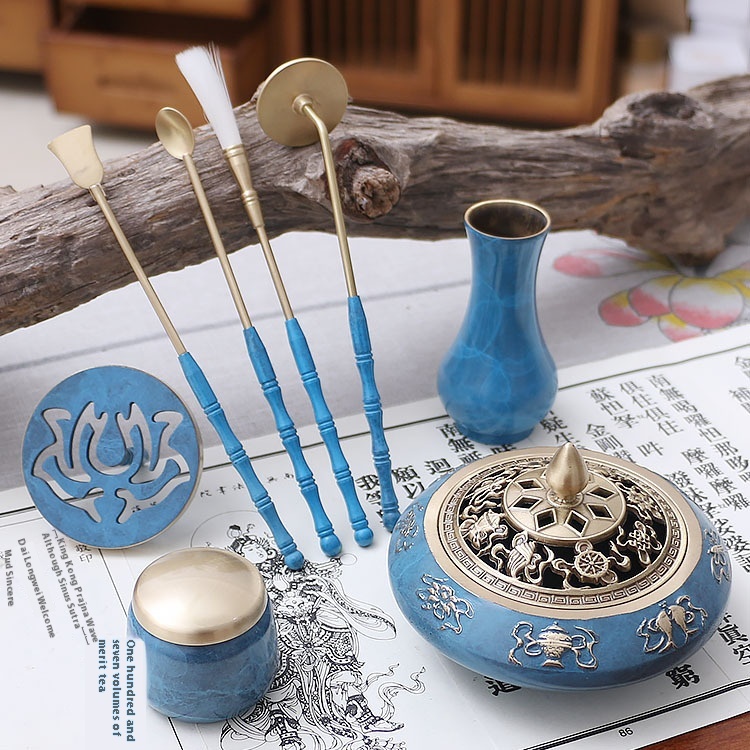 Burning Blue Incense Tools Full Set Of Chinese Classical Copper Incense Burner Incense Ash Incense Spoon Zen Lotus Incense Seal Tools Full Set