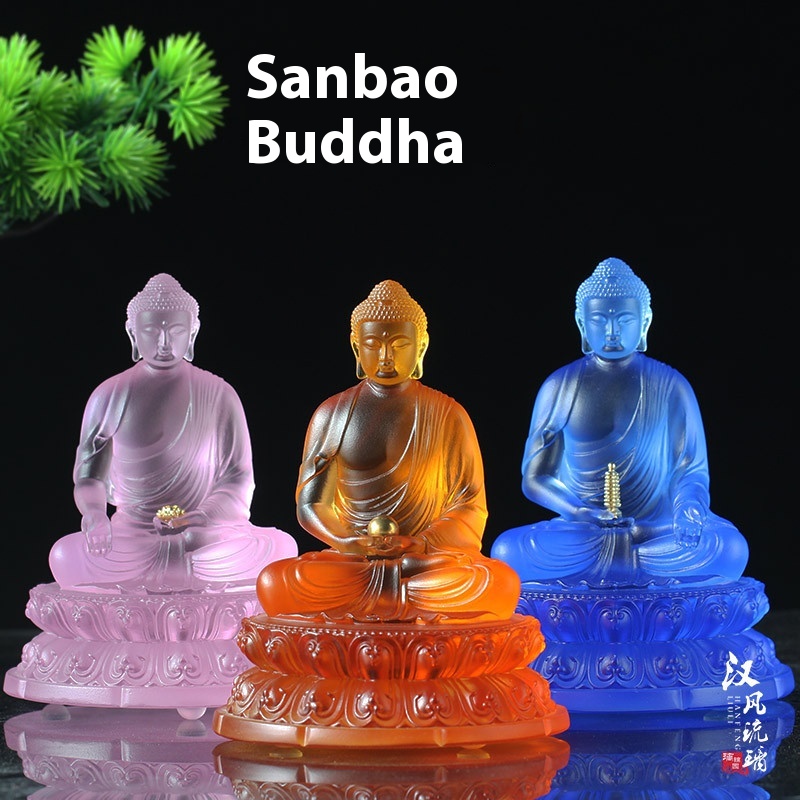 Three Glazed Buddhas Of Sakyamuni,Amitabha,And Medicine Buddha,Three Statues For Home Living Room Buddhist Temple Buddha Statues And Buddhist Ornaments
