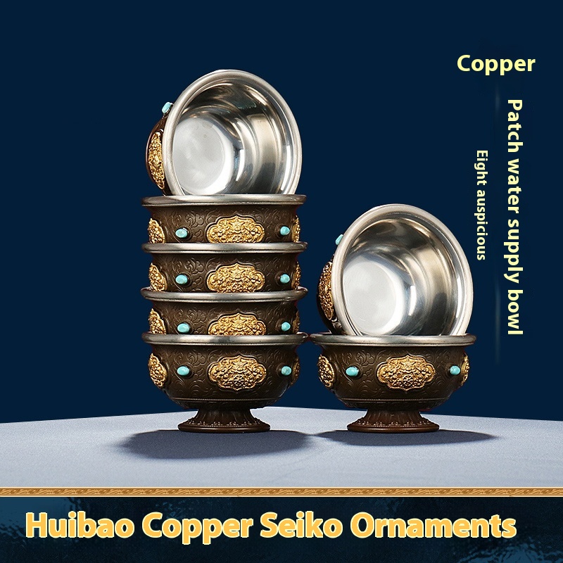 Home Decoration Ornaments Huibao Eight Auspicious Water Cup Stainless Steel Buddha Water Bowl Desktop Ornaments Office Goods