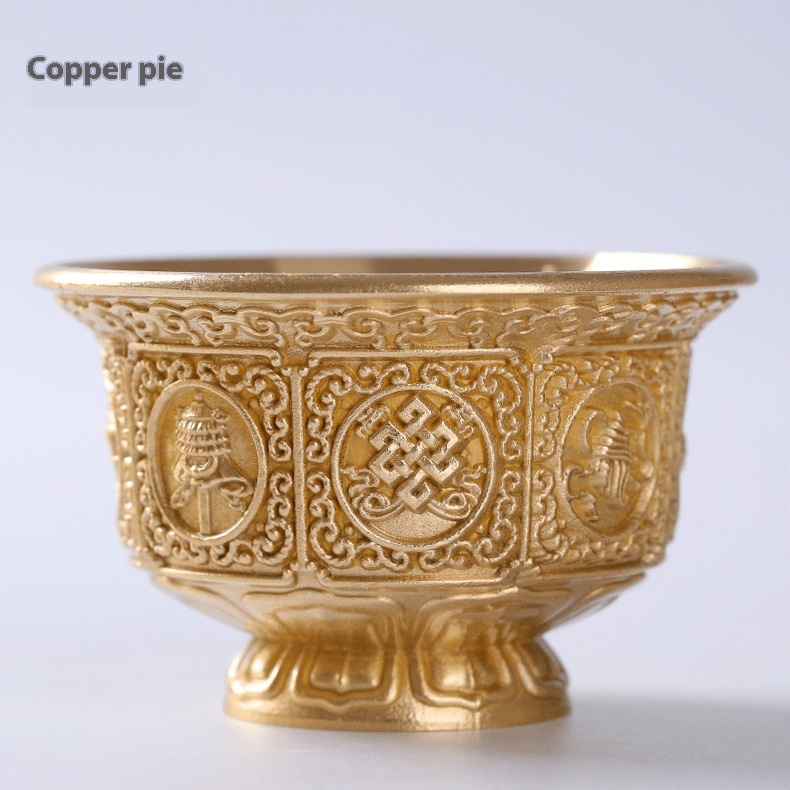 Copper Brass Offering Cup Craft Eight Auspicious Pictures And Texts Offering Cup Home Decoration Creative Personalized Two-color Optional
