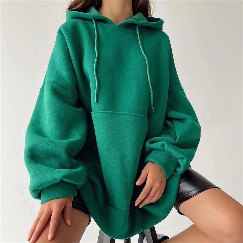 Women's Clothing European And American Style Autumn And Winter Velvet Pullover Loose Versatile Solid Color Hoodie Sweater Women