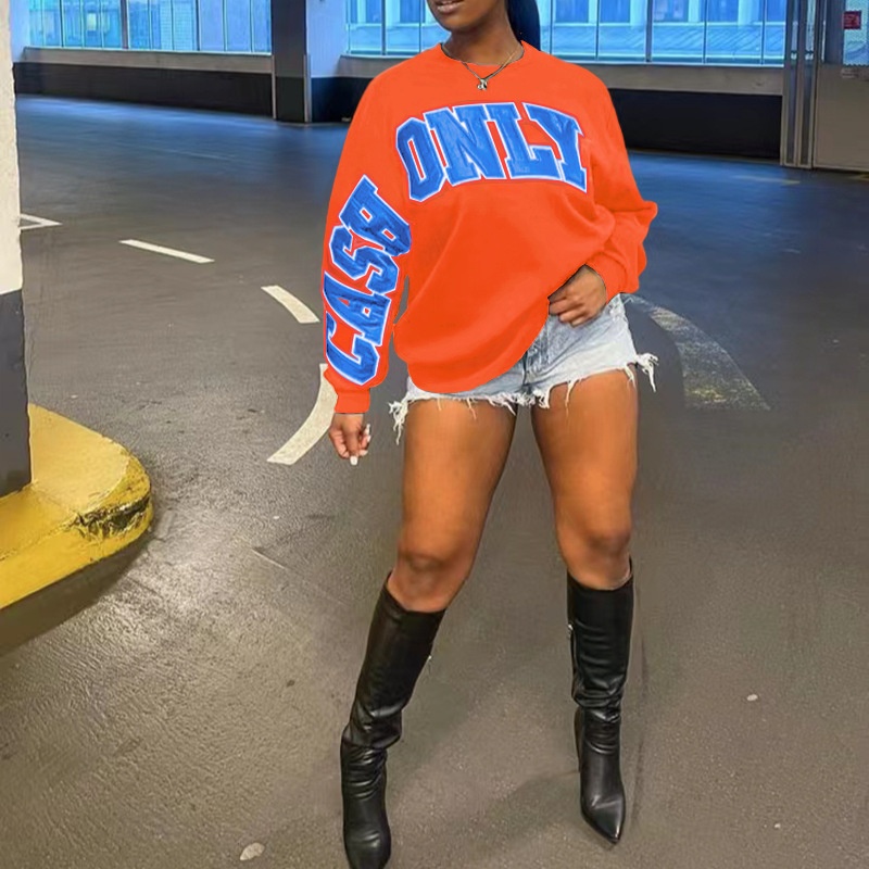 Large Letter Print Casual Loose Round Neck Long Sleeve Sweater For Women Autumn European And American Fashion Sweater