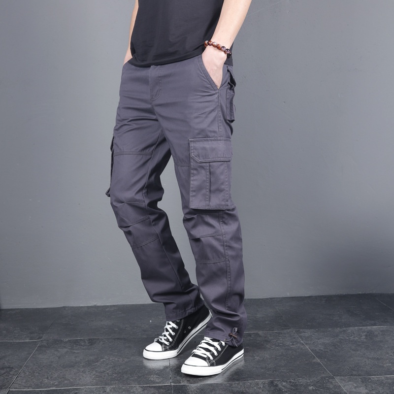 Loose Thin Straight Casual Trousers Multi-pocket Overalls Wear-resistant Trousers Fashionable