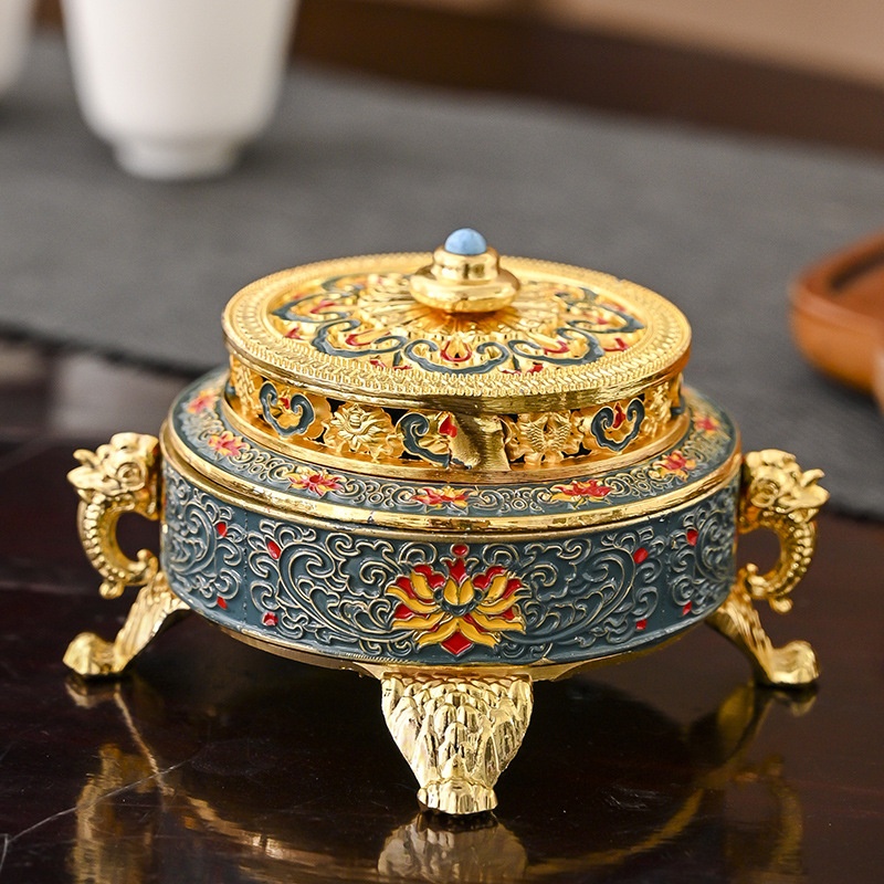 Large Enamel Alloy Incense Burner Sandalwood Incense Burner Eight Treasures Eight Auspicious Aromatherapy Burner Room Buddhist Tea Ceremony Ornaments