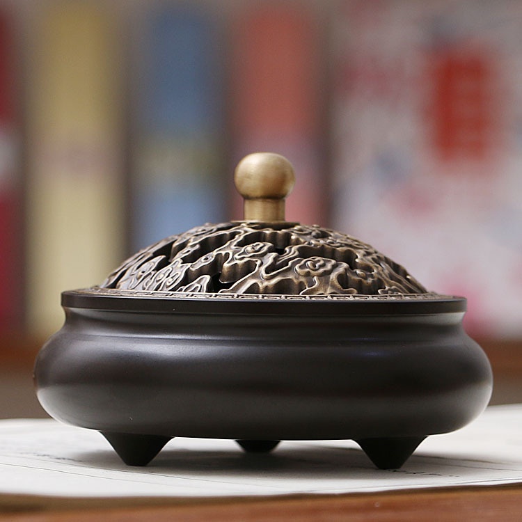 Brown Small Breast Foot Incense Burner Full Copper Household Small Antique Incense Sandalwood Burner Air Purification Incense Burner Aromatherapy Burner