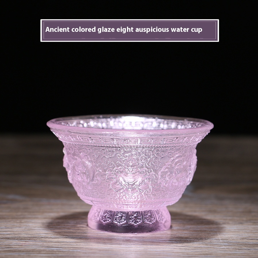 Yuantong Craft Direct Buddha Front Offerings Ornaments Ancient Glass Eight Auspicious Water Cup Glass Offering Bowl