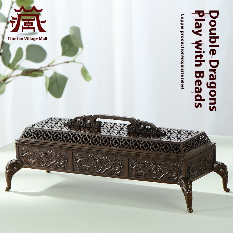 Foyuanhui Copper Antique Wire Incense Burner Home Indoor Worship Buddha Double Dragon Play Pearl Tibetan Lying Incense Burner
