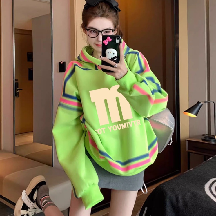 Style Letter Printed Hooded Sweatshirt For Women With Personalized Line Stitching Design Loose Tops For Outer Wear