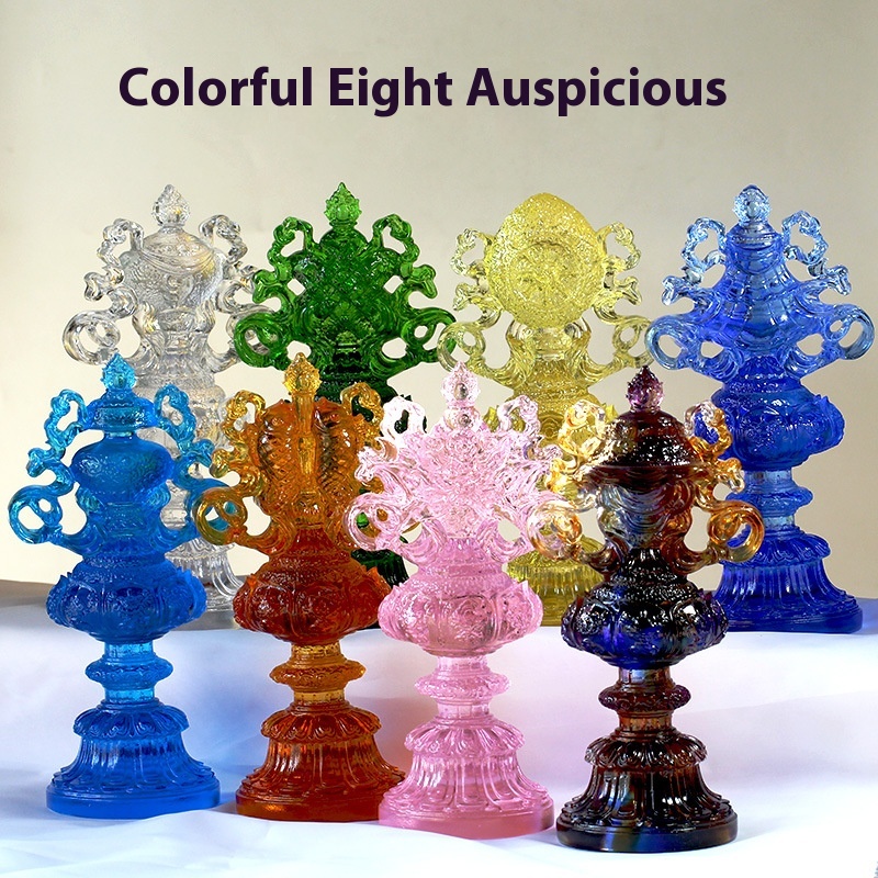 Colorful Colored Glaze Eight Auspicious Chinese Style Ornaments For Home Living Room Placement For Worship Of Household Buddhist Offerings