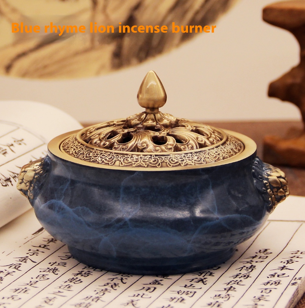 Magic Blue Lion Furnace Pure Brass Incense Burner Sandalwood Coil Incense Household Indoor Xuande Furnace Agarwood Furnace Incense Burner