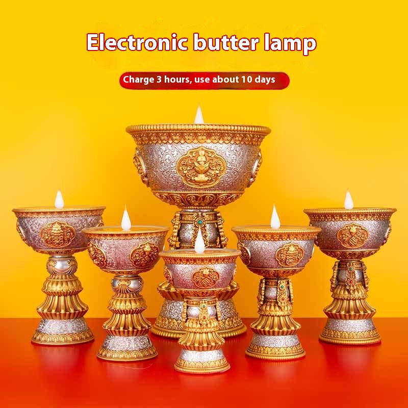 Rechargeable Household Lamp Holder For Long-lasting Lighting Tibetan Eight Auspicious Plug-in LEDLotus Electric Candle Lamp
