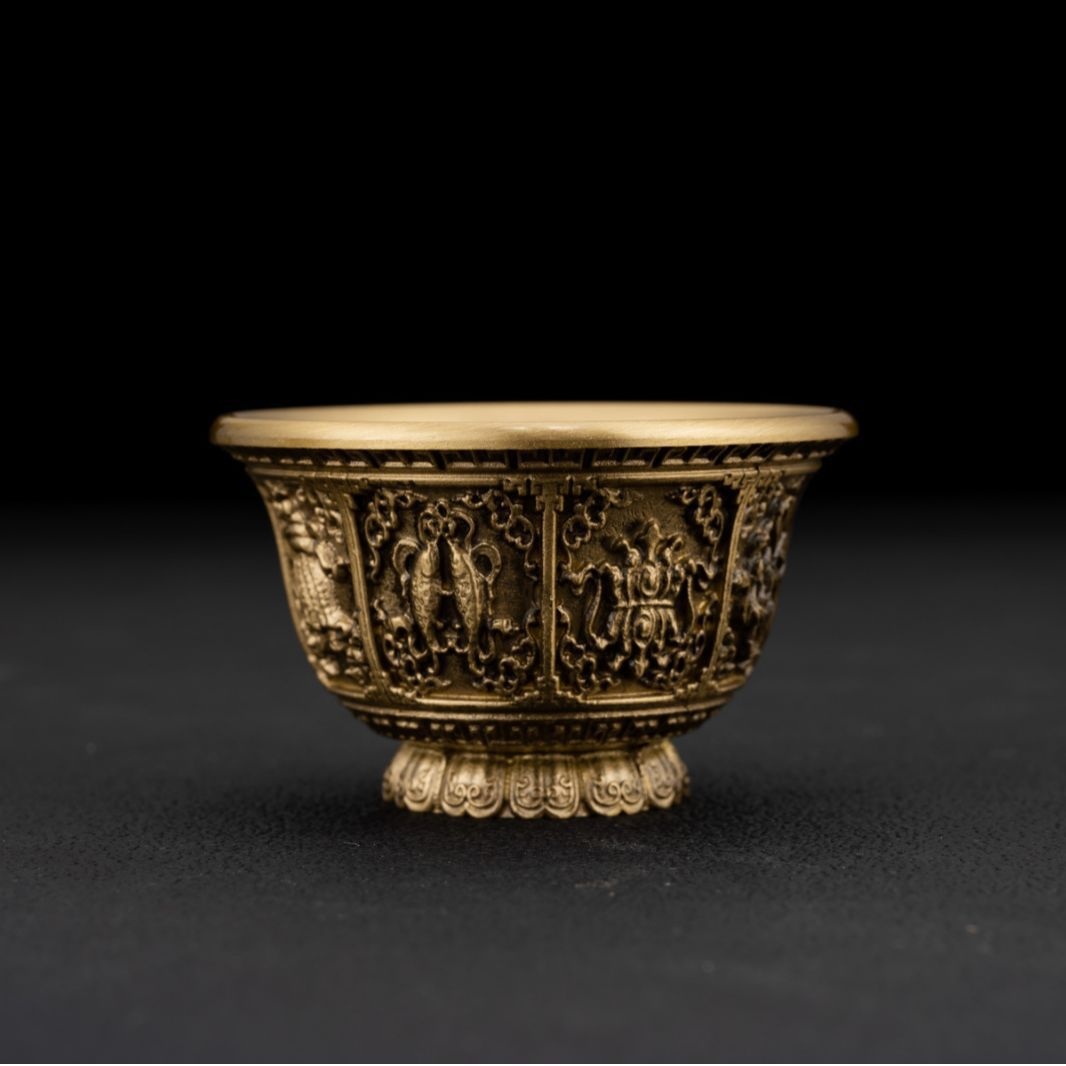 Pure Copper Eight Treasure Water Bowl Eight Auspicious Eight Offering Cup Bowl Water Cup Water Supplies For Buddha Offering Holy Water Cup Brass Tibetan