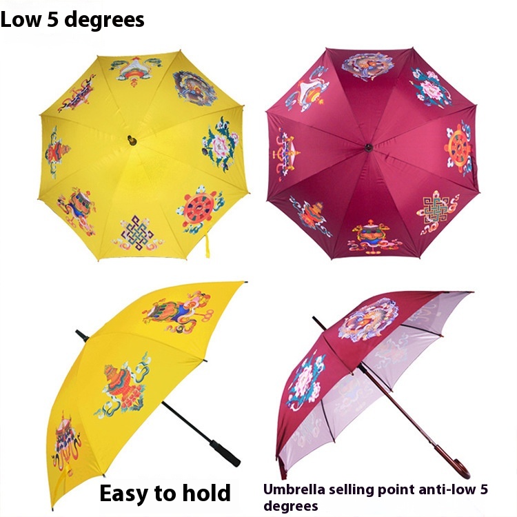 Bajixiang Umbrella Golf Folding Large Double Silver-coated Color Printed Curved Handle Fiber Bone Rainproof Sunshade Advertising Umbrella
