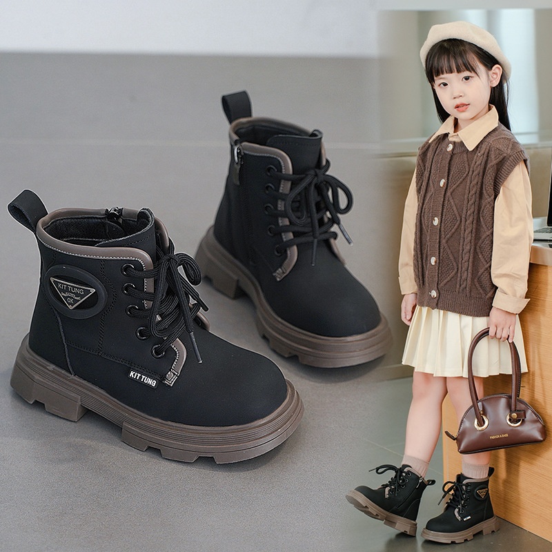 Children's Yellow Boots Autumn And Winter Plus Velvet Girls Martin Boots Spring And Autumn British Style Big Children And Little Girls Single Boots