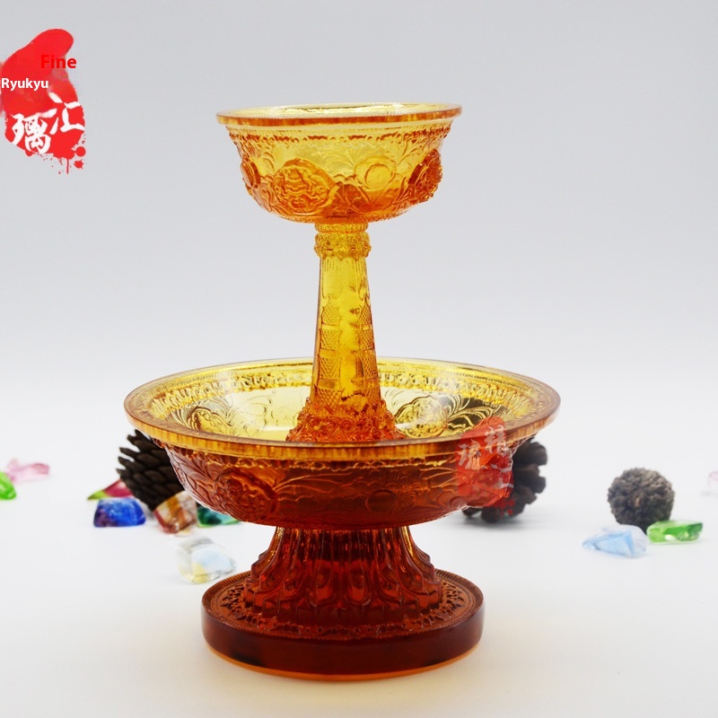 Ancient Colored Glaze Buddhist Supplies Large Colored Glaze Guardian Cup Buddha Eight Auspicious Offering Bowl Water Cup