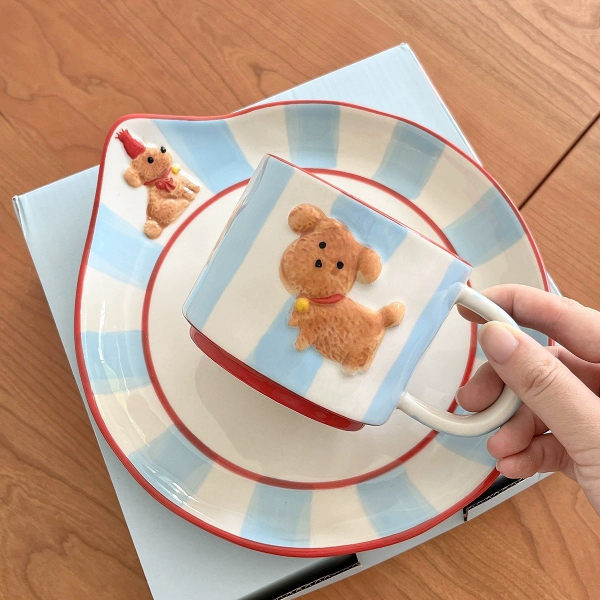Korea Cute Hand-painted Underglaze Puppy Mark Water Cup Breakfast Plate Ceramic Tableware
