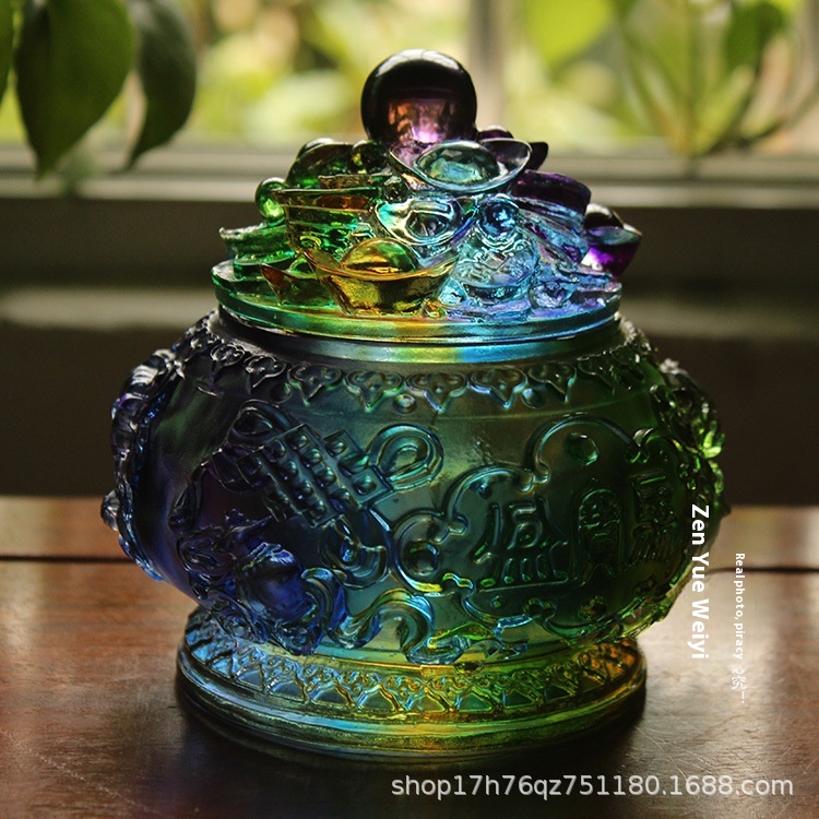 Ancient Colored Glaze Eight Auspicious Texture Ingot Cornucopia Crafts Buddhist Supplies Business Gifts Colored