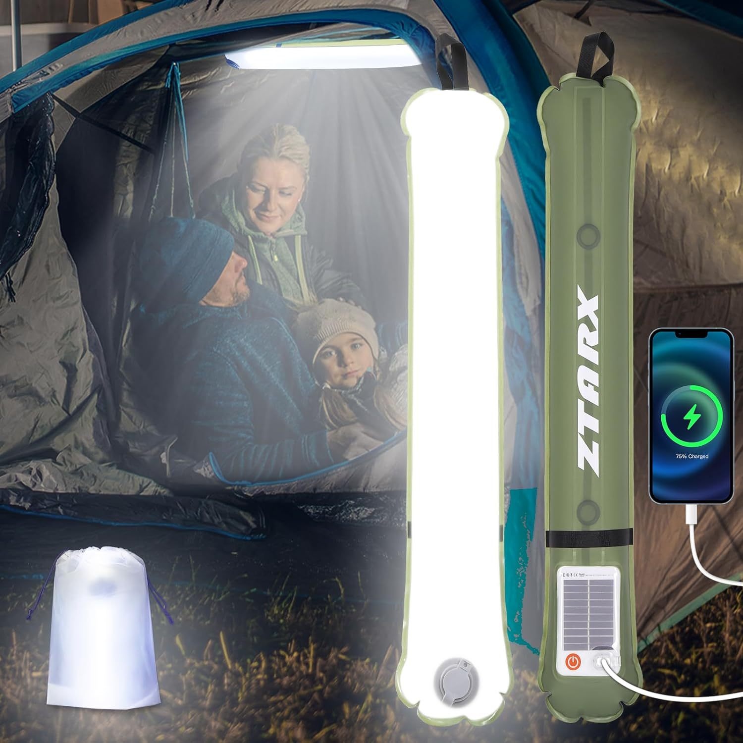 ZTARXPatented Outdoor Camping Solar Inflatable Lamp Foldable Waterproof Magnetic Camping Lamp Gas Column Lamp