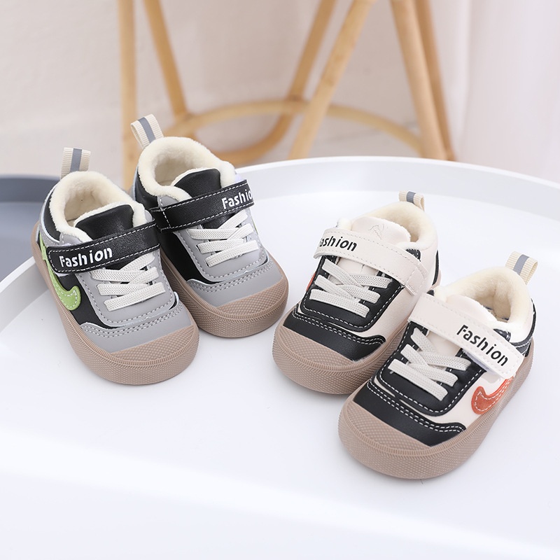 Large Cotton Autumn And Winter Korean Version Leather Low-top Graffiti Breathable Boys And Girls Shoes Soft Bottom Velcro Baby Toddler Shoes