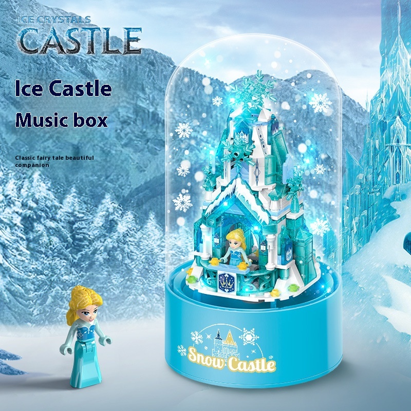 Zuanlong Ice And Snow Castle Music Box Building Blocks Children's DIYFairytale Castle Small Particle Building Blocks Children's Day Gift