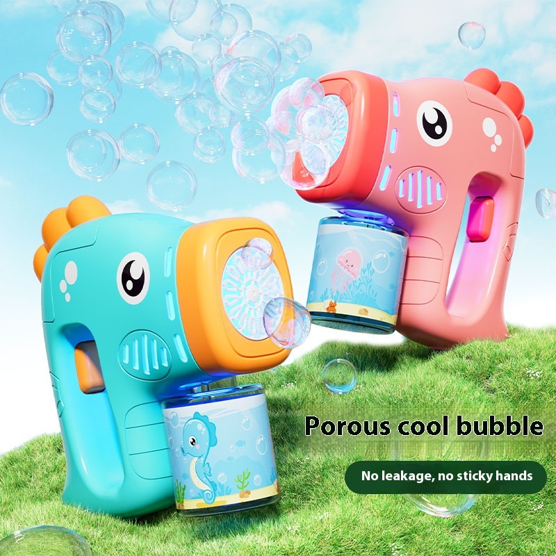 Summer Cute Cartoon Electric Bubble Machine Fully Automatic Luminous Bubble Gun Toy Outdoor Stall