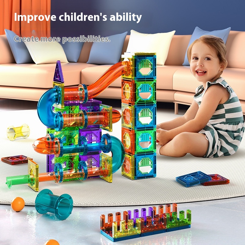 Qianman Color Window Magnetic Piece Children's Educational Pipe Ball Toy Boy Multifunctional Magnetic Assembly Building Blocks Baby