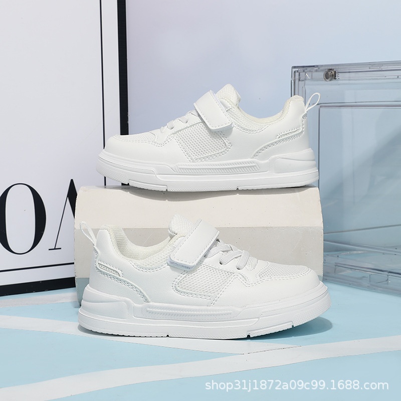 Children's White Shoes For Boys And Girls Lightweight Leather Panel Shoes Spring And Autumn Summer Children's Mesh Casual Shoes