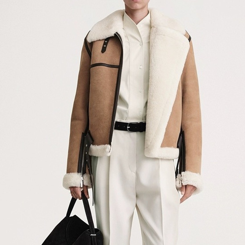 Nordic Niche TT24 Dark Biscuit Color Lambskin Shearling Pilot Jacket Coat