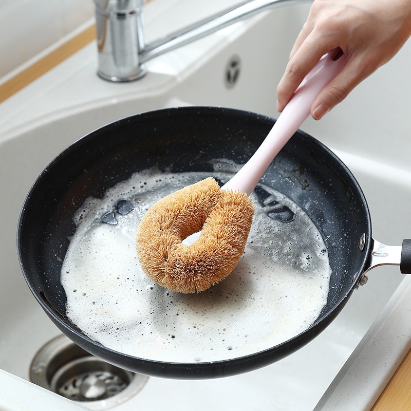 【Hedou】Long-handled Brown Hair Brush Kitchen Cleaning Brush Household Pot Washing Pot Cleaning Brush Dishwashing Brush