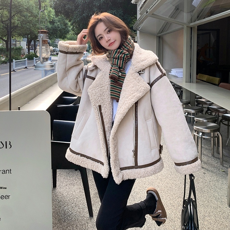 American Retro Splicing Lamb Fur Coat Fur Jacket Short Fashion Street Top