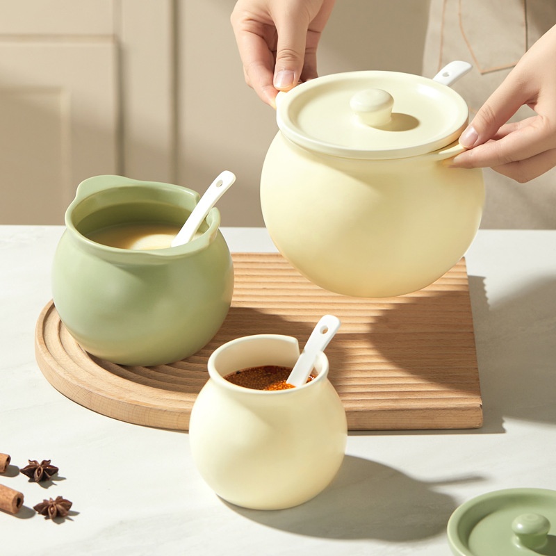 [Hedou C]Kitchen Lard Jar Ceramic High Temperature Resistant Household Chili Jar Seasoning Jar Large Capacity Salt Jar With Lid