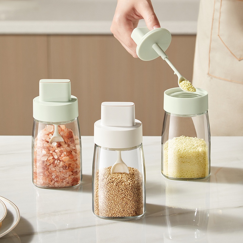 [Hedou]Kitchen Salt Shaker Moisture-proof And Dust-proof Seasoning Bottle Sea Salt Pepper Retractable Seasoning Jar Spoon Lid Integrated