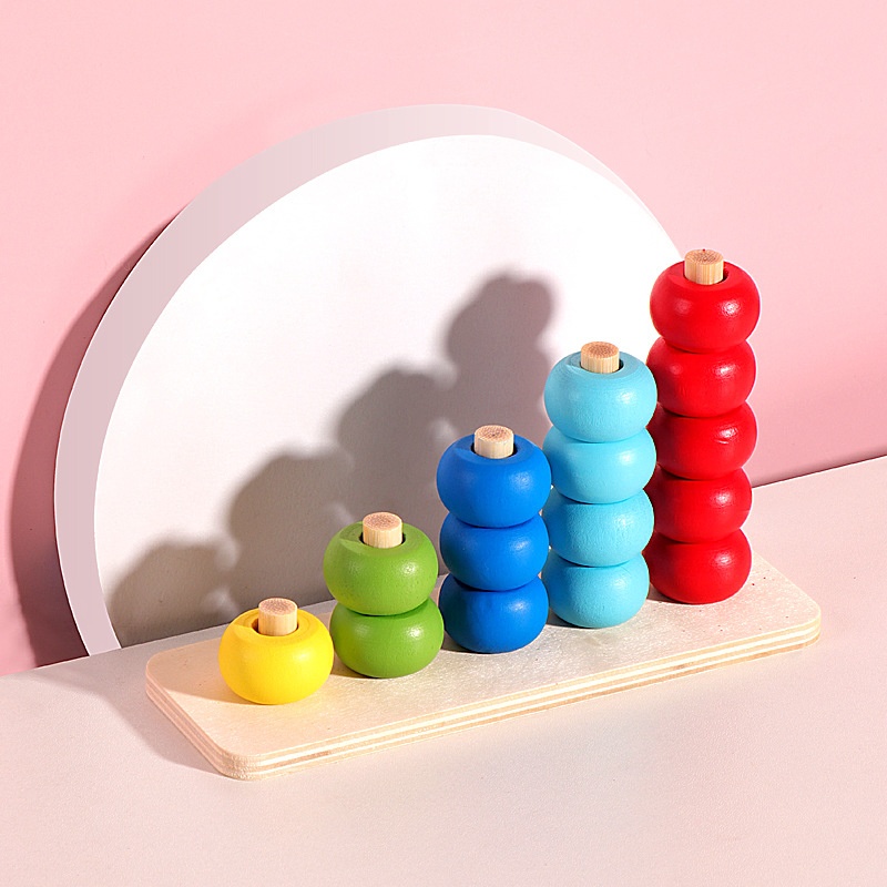 Montessori Teaching Aids Counting Infant Mathematics Enlightenment Early Education Cognitive Rainbow Ring Stacking Toys
