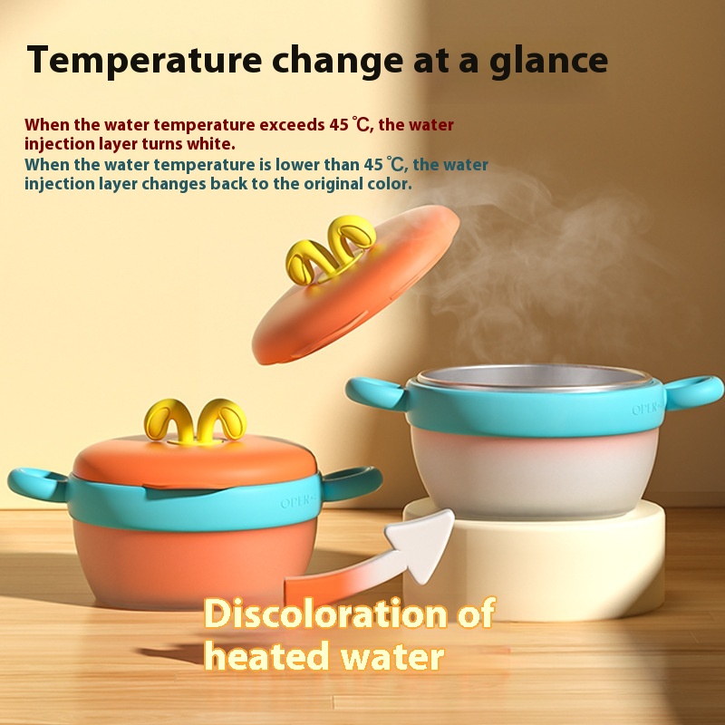 Baby Food Bowl Water Injection Heat Preservation Bowl Children's Anti-fall And Anti-scalding Stainless Steel Food Spoon Special Bowl Suction Cup Tableware