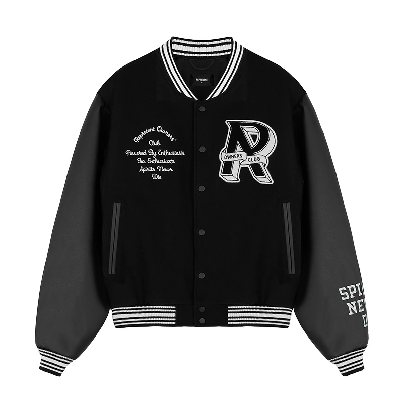 REPRESENTREPTowel Embroidery Leather Sleeves Stitching Americany Brand VIBEHeavy Baseball Jacket Coat