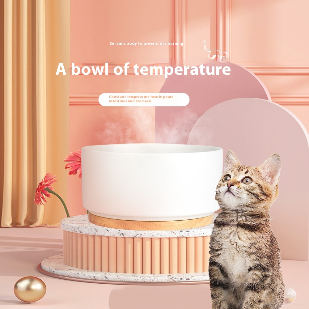 Constant Temperature Pet Bowl Intelligent Heating Ceramic Cat Bowl Pet Heating Bowl Anti-dry Burning Drinking Water Bowl Large Capacity Dog Bowl