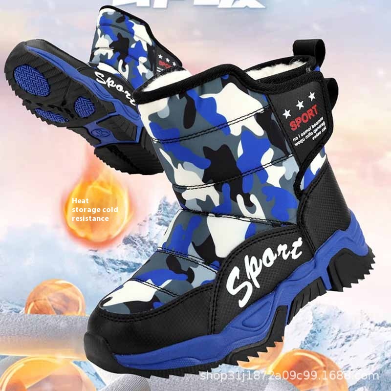 Plush And Thickened Children's Snow Boots Winter Waterproof And Non-slip Rubber Sole Cotton Shoes For Middle And Large Children Outdoor Shoes