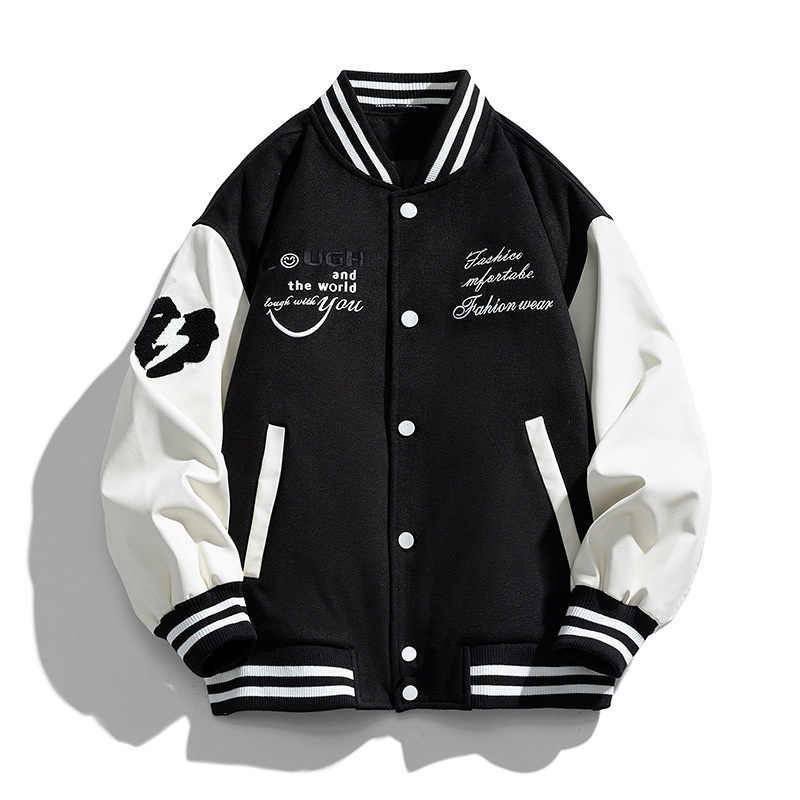 Down Jacket Fashion Baseball Collar Jacket Men's Stitching Contrast Color White Duck Down