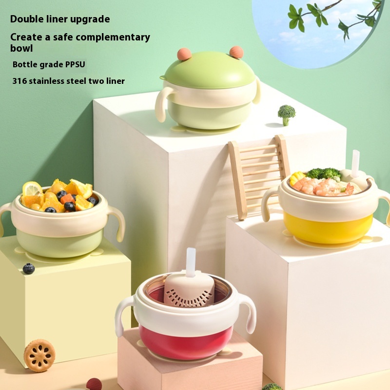 Baby316 Stainless Steel Food Bowl Baby PPSULiner Water Injection Heat Preservation Bowl Constant Temperature Bowl Children's Rice Noodle Bowl