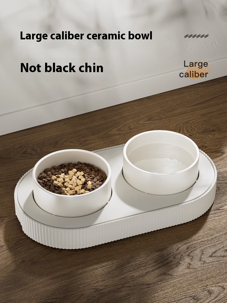 Cat Bowl Ceramic Double Bowl Cat Food Pot Dog Bowl Dog Bowl Cat Rice Bowl Water Bowl Protecting Cervical Spine Drinking Water Integrated Pet Bowl