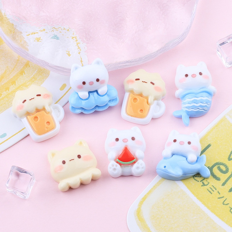 Bright Seaside Little White Cat DIYCream Glue Homemade Mobile Phone Case Headdress Hairpin Jewelry Resin Accessories