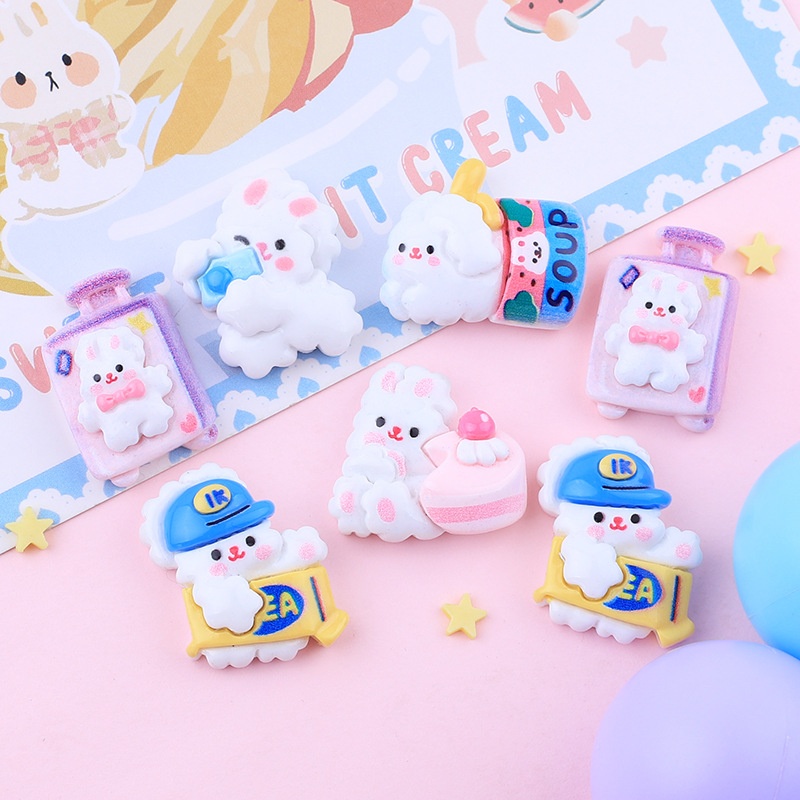 Shiny Little White Rabbit Cute DIYCream Glue Homemade Mobile Phone Case Refrigerator Magnet Hairpin Jewelry Resin Accessories